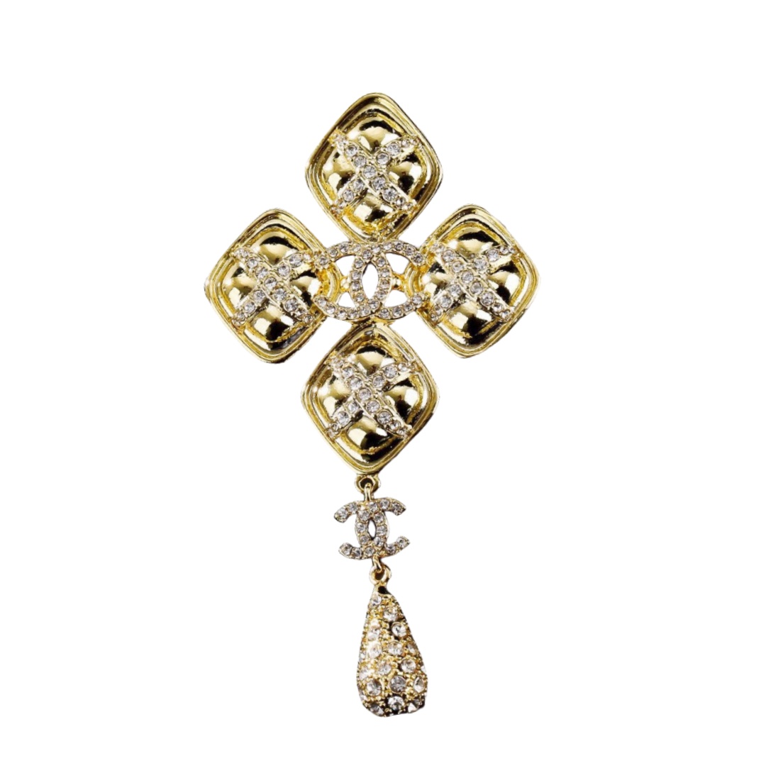 BCB471 Crystal cross dropping cc brooch pin - ccjewelryacc