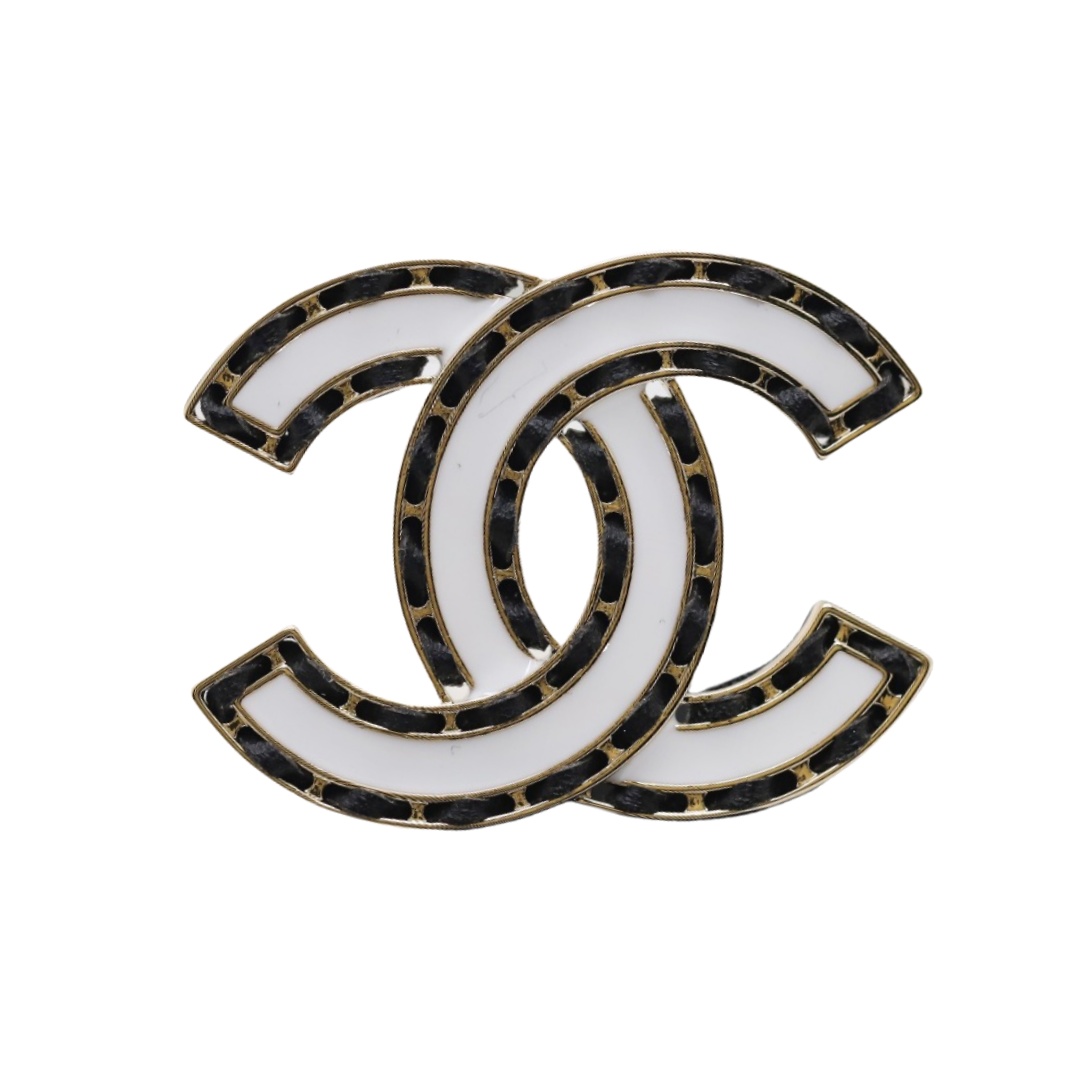 BCB156 White enamel and leather CC brooch pin - ccjewelryacc