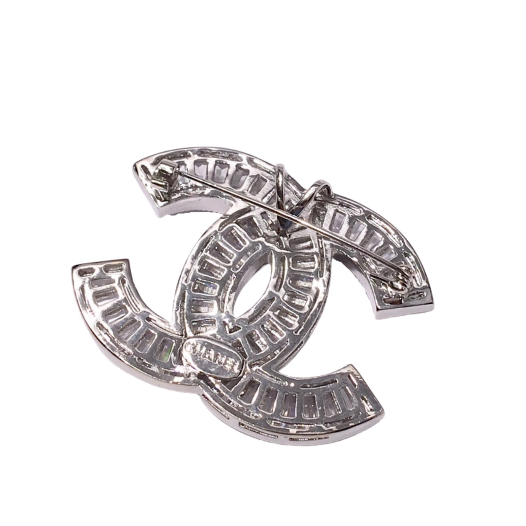 BCB395 Full rectangle diamond cc logo brooch pin in silver - ccjewelryacc