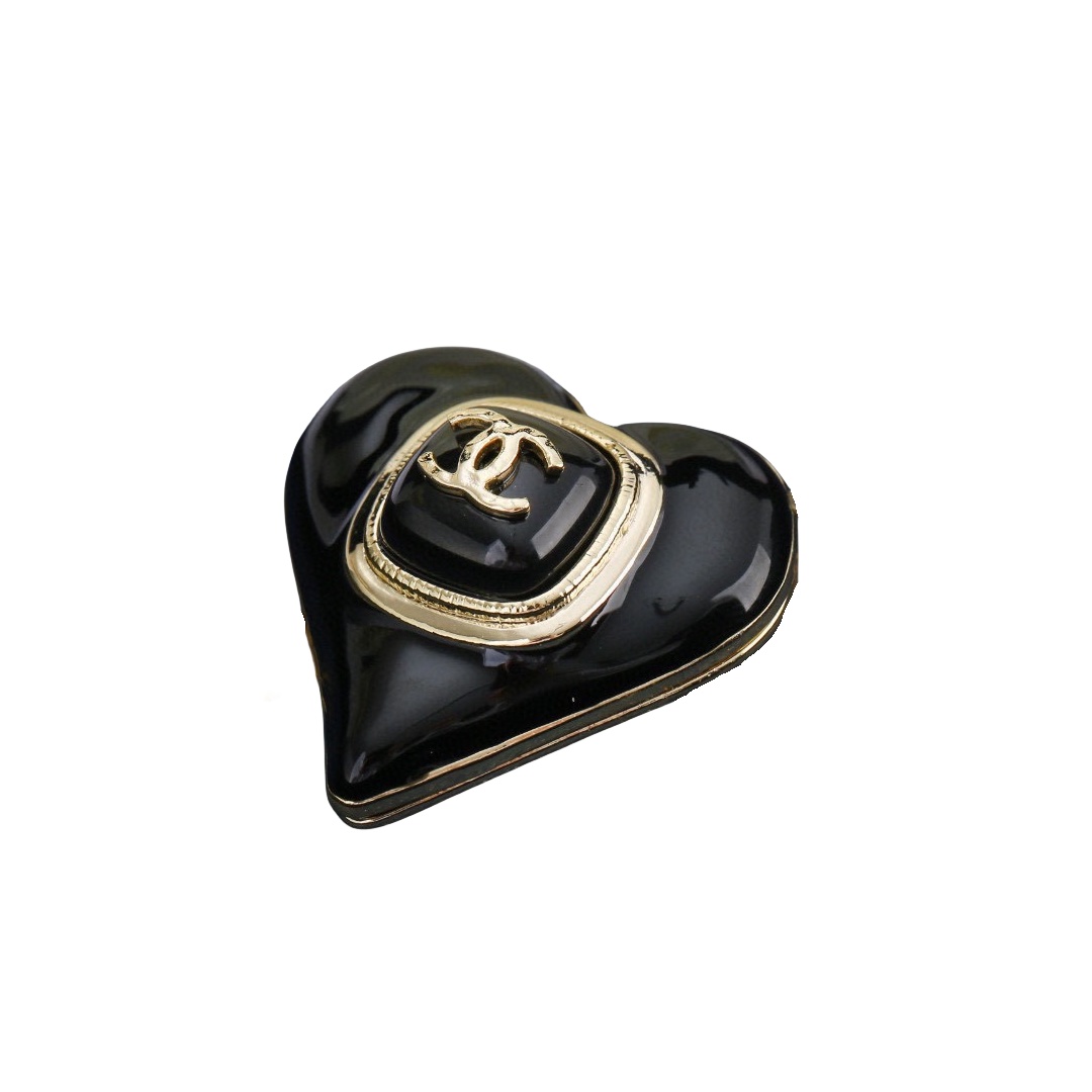 BCB180 Metal Gold heart shape enamel with CC logo brooch pin - ccjewelryacc