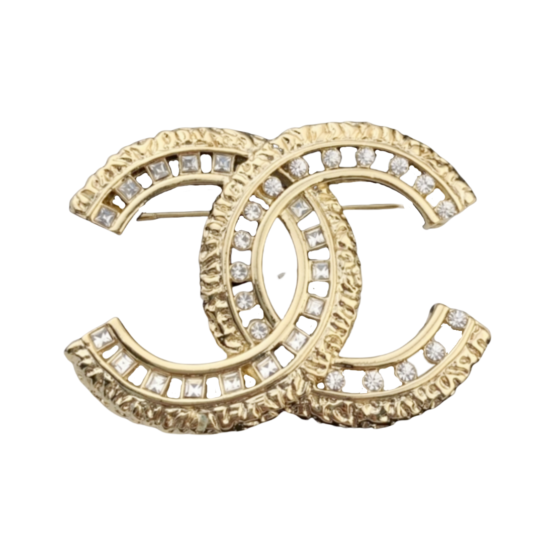 BCB133 Metal hollow-out CC Brooch with crystal - ccjewelryacc
