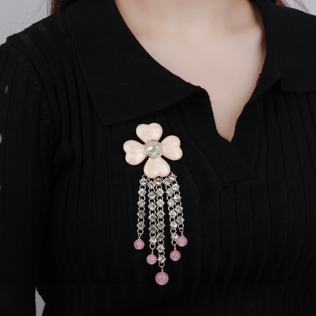 BCB467 Four Leaf Clover Flower tassels cc brooch pin - ccjewelryacc