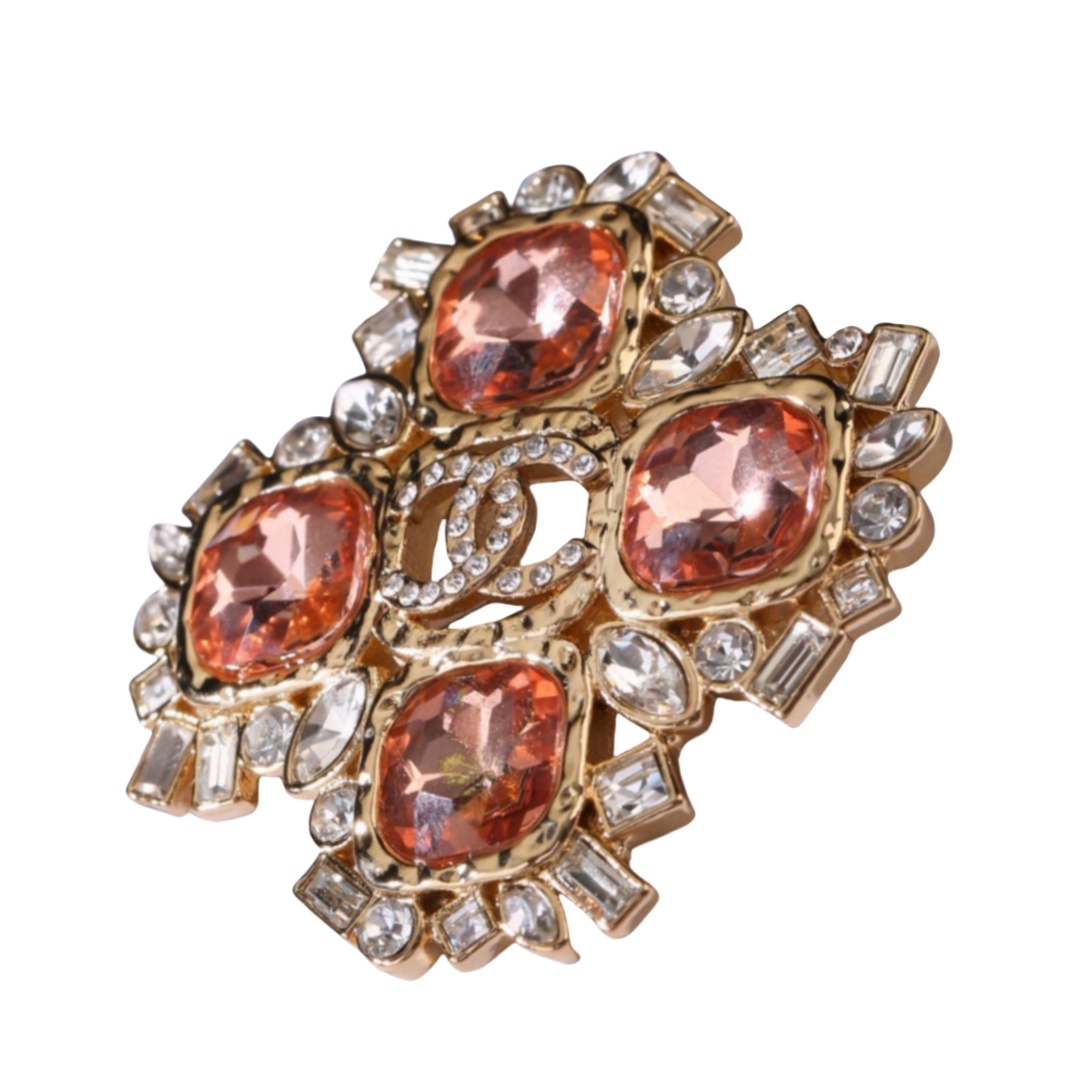 BCB472 Luxury Pink Diamond cross brooch pin with crystal cc logo - ccjewelryacc