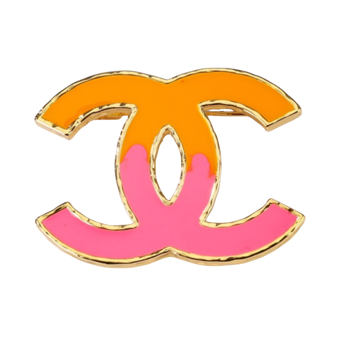 BCB374 Pink and yellow enamel cc logo brooch pin - ccjewelryacc