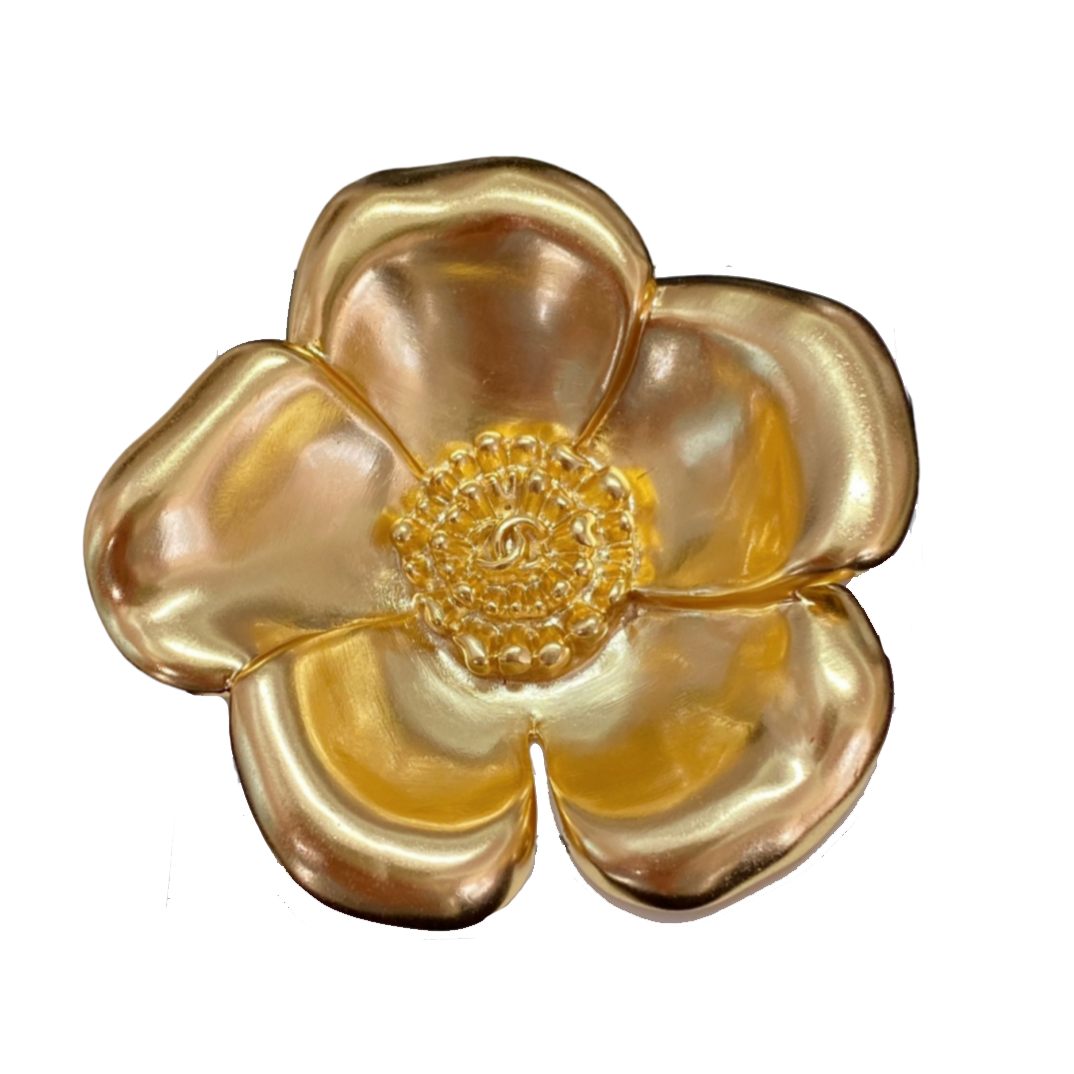 BCB488 Vintage Metal gold camellia brooch pin - ccjewelryacc