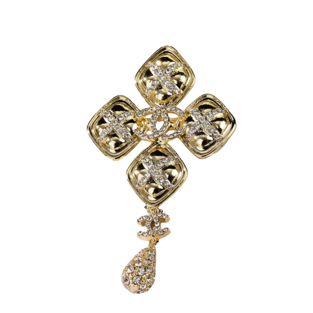 BCB471 Crystal cross dropping cc brooch pin - ccjewelryacc