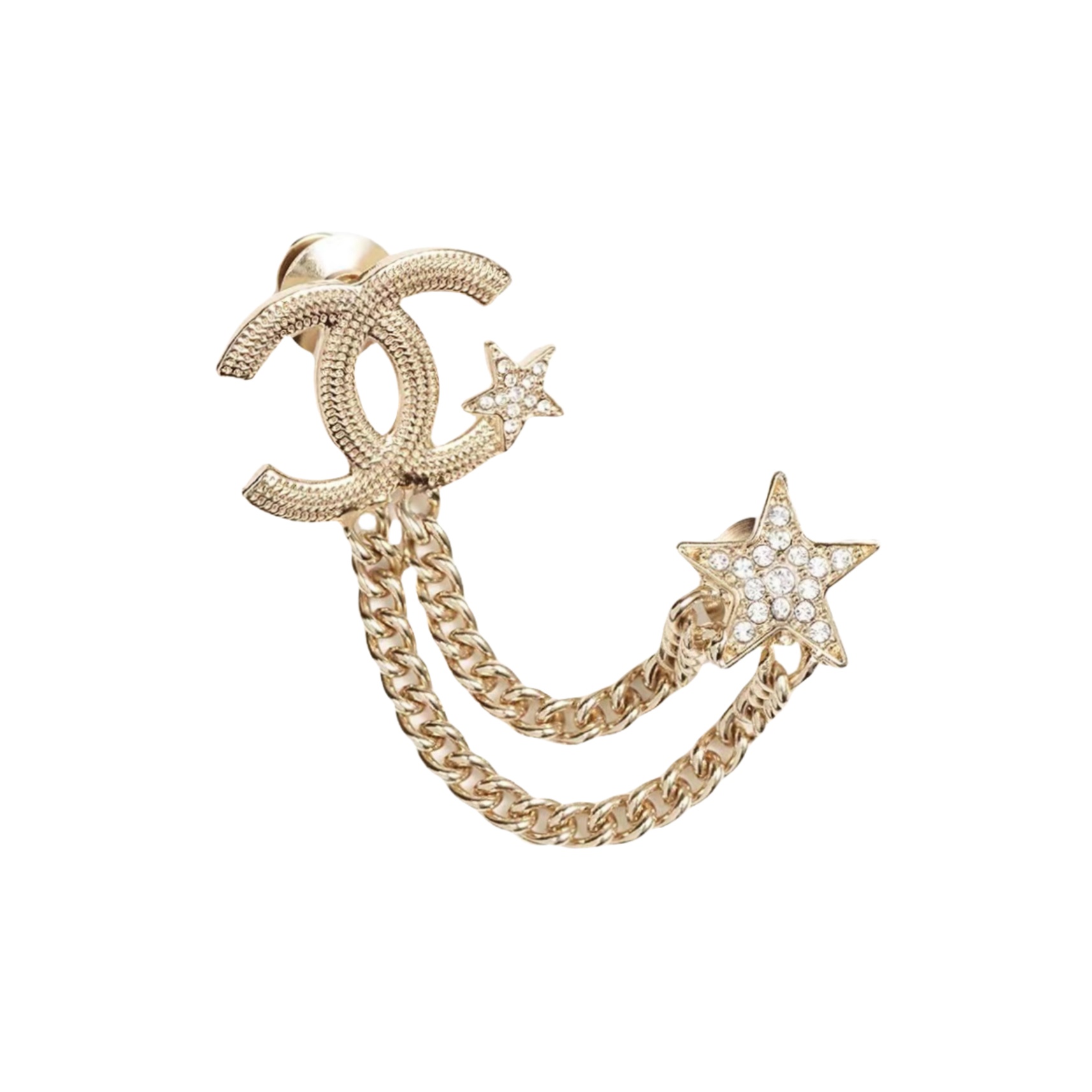 BCB473 CC logo and star with chain brooch pin - ccjewelryacc