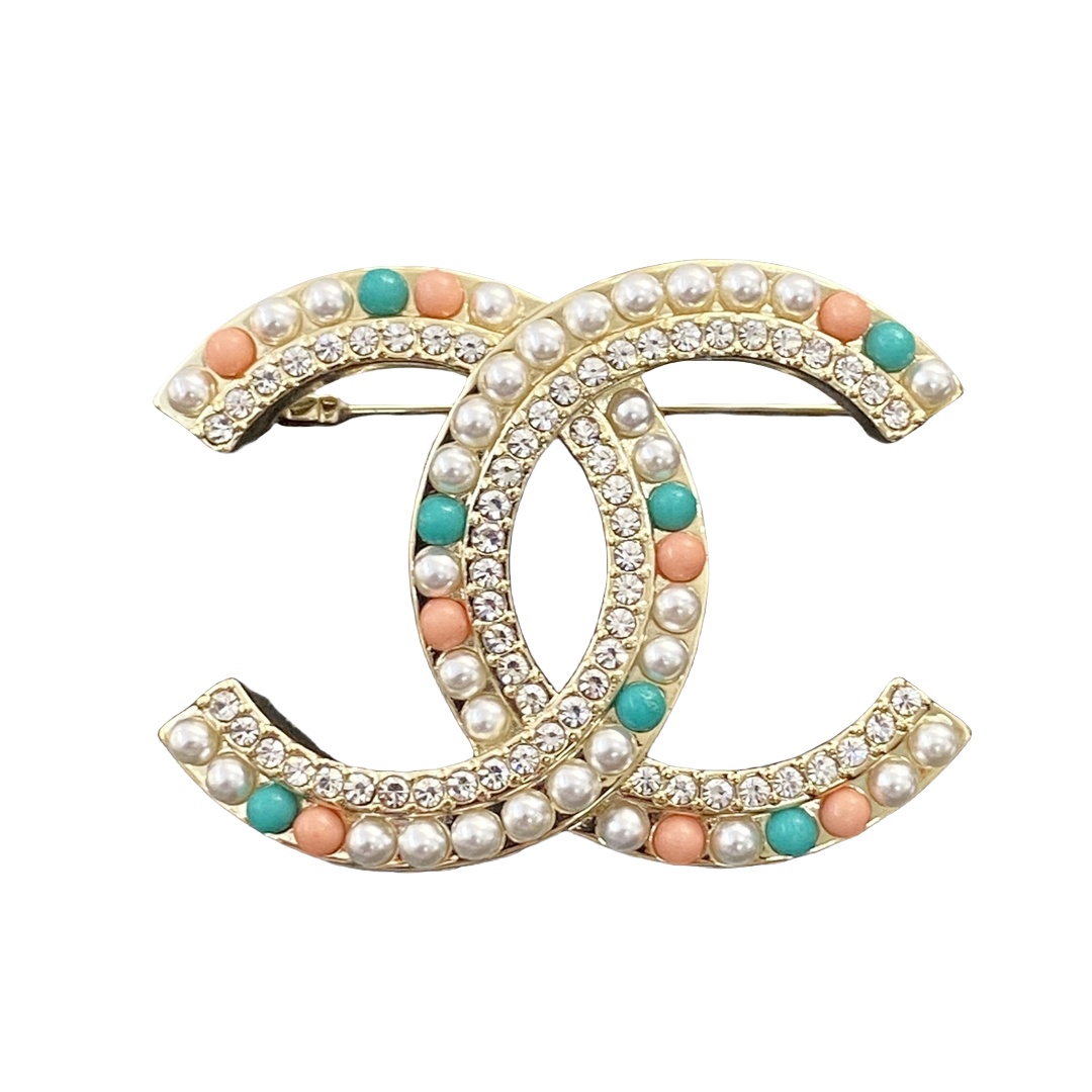 BCB429 Multicolor pearls and crystal cc brooch - ccjewelryacc