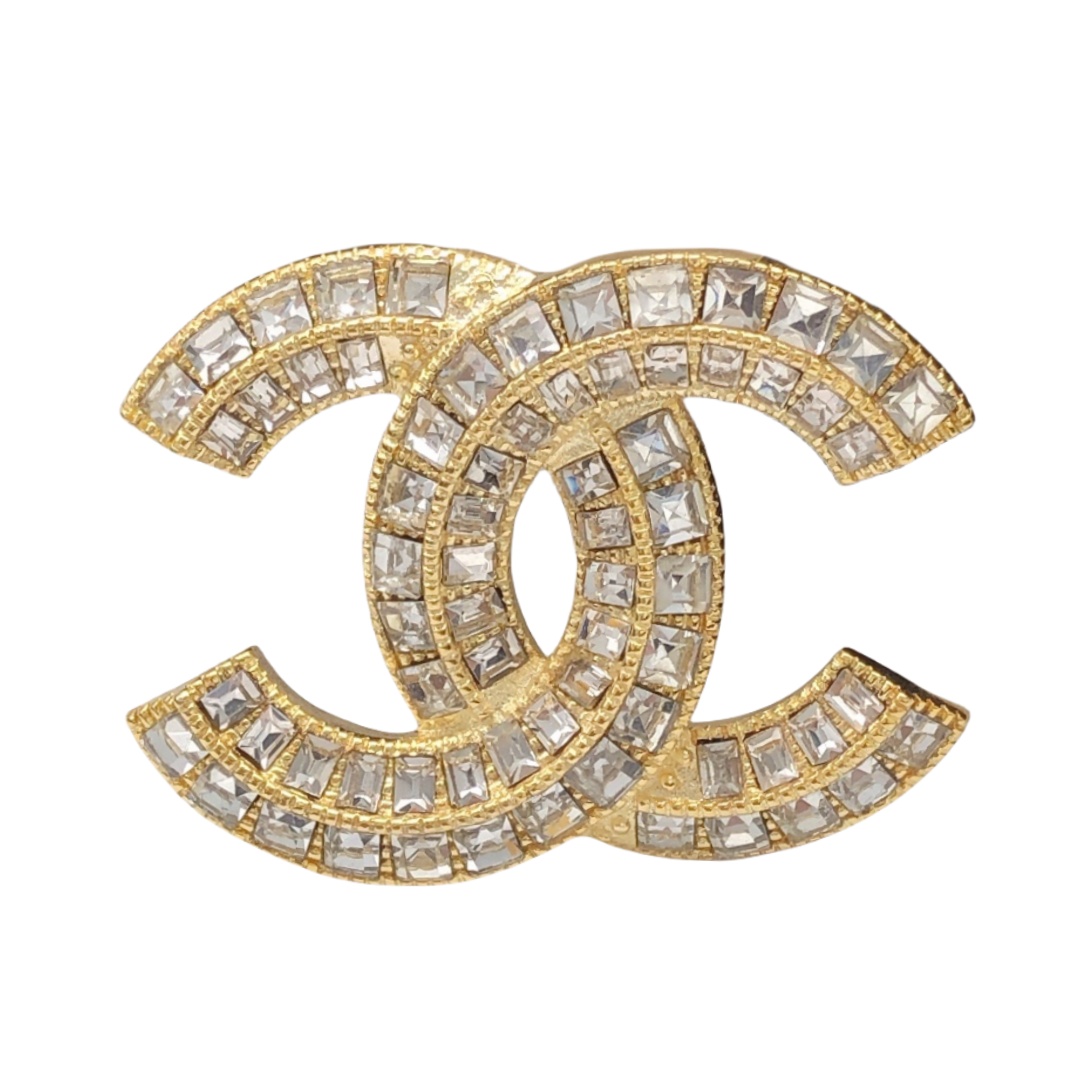BCB482 Metal crystal diamond cc logo brooch pin - ccjewelryacc
