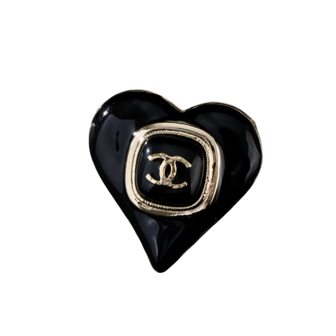 BCB180 Metal Gold heart shape enamel with CC logo brooch pin - ccfashionjewelry