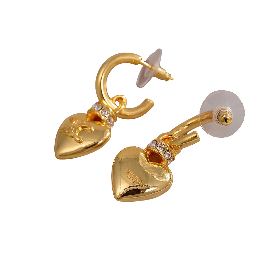 CLE079 Ciline Act de Triomphe Heart hook earring in metal and crystal - ccjewelryacc