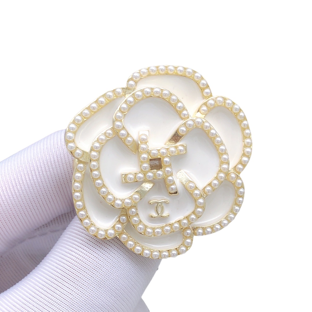 BCB483 White camellia brooch pin with pearl - ccjewelryacc