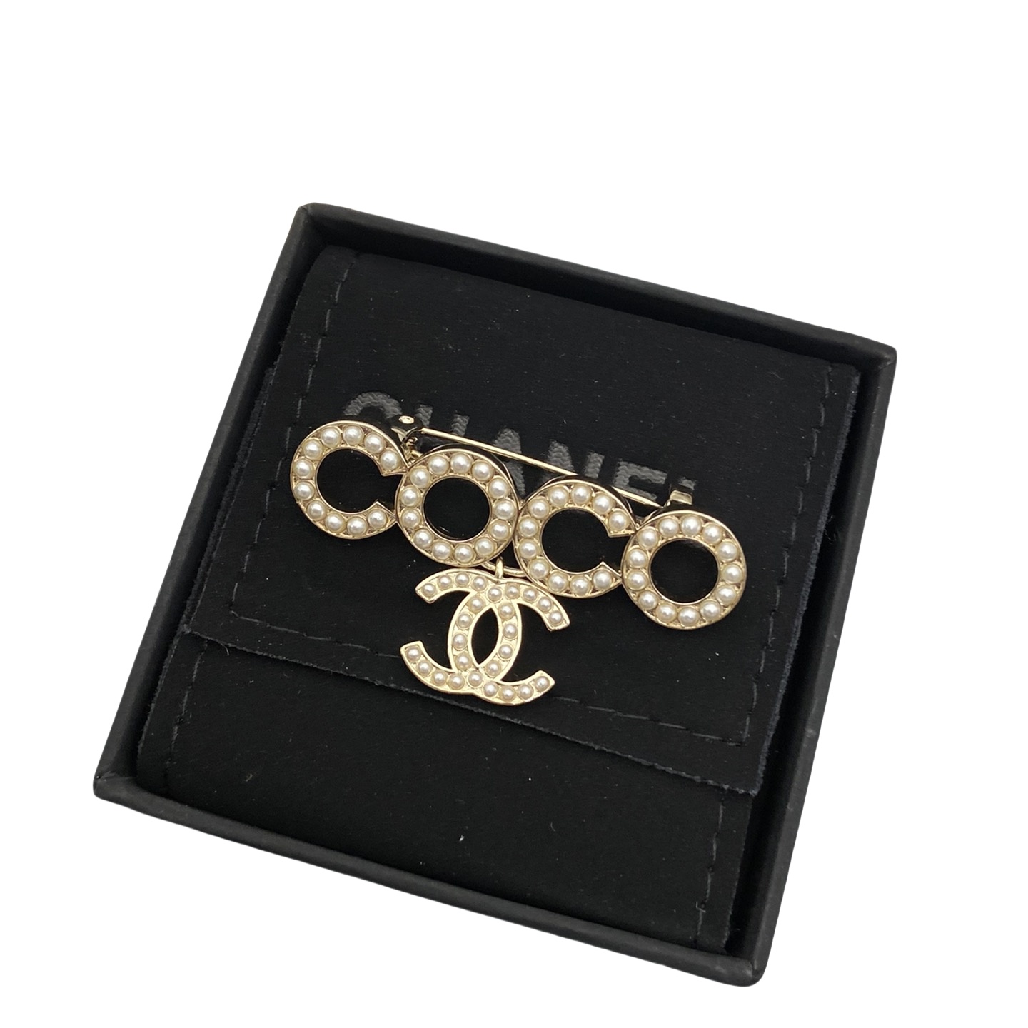 BCB243 Metal pearl COCO and pendant cc logo brooch pin - ccjewelryacc