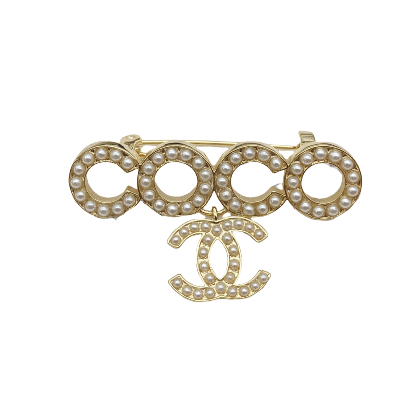 BCB243 Metal pearl COCO and pendant cc logo brooch pin - ccfashionjewelry