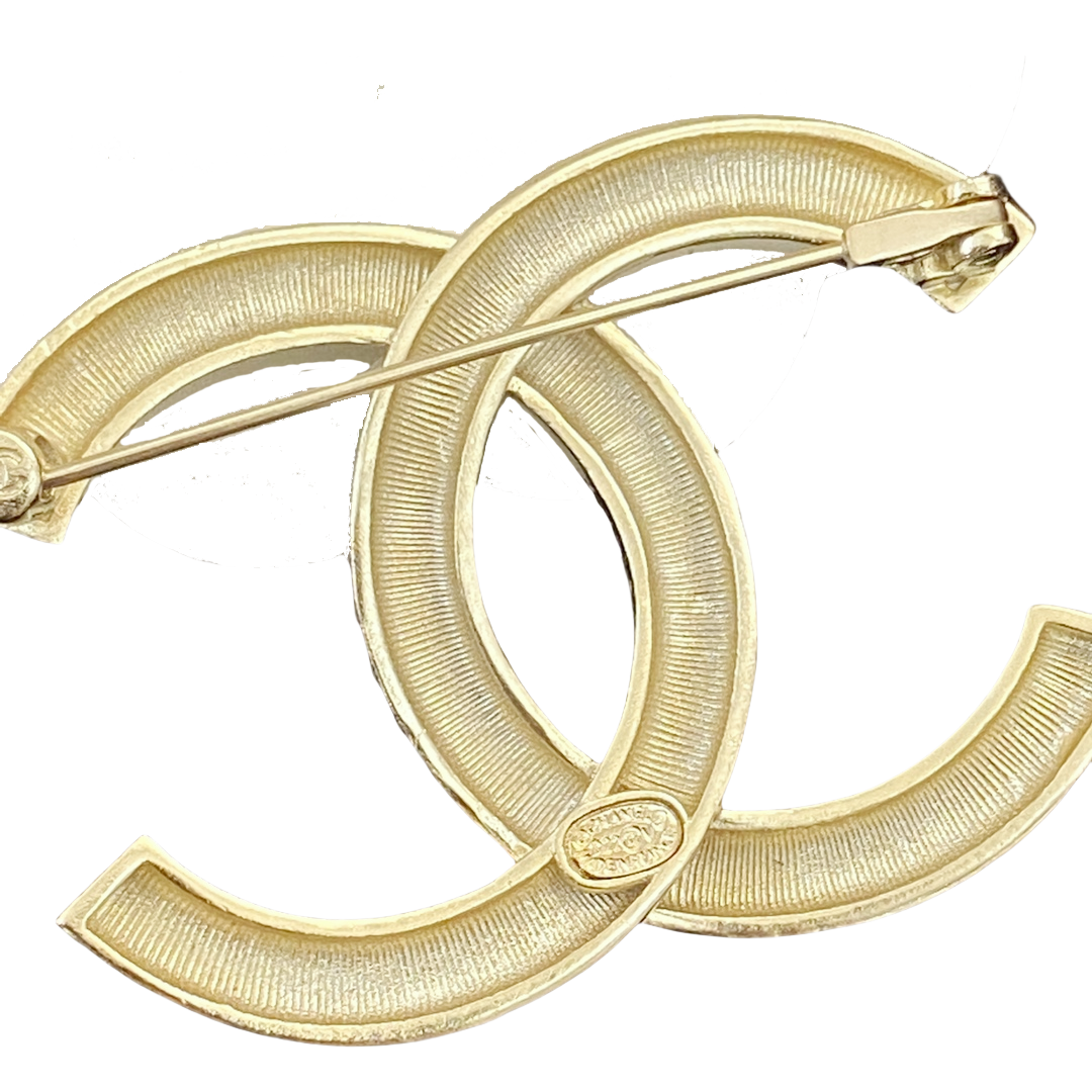 BCB222 Crystal and pearl double C  brooch pines - ccjewelryacc