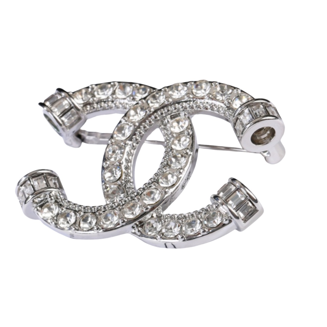 BCB470 Full crystal silver cc brooch pin - ccjewelryacc