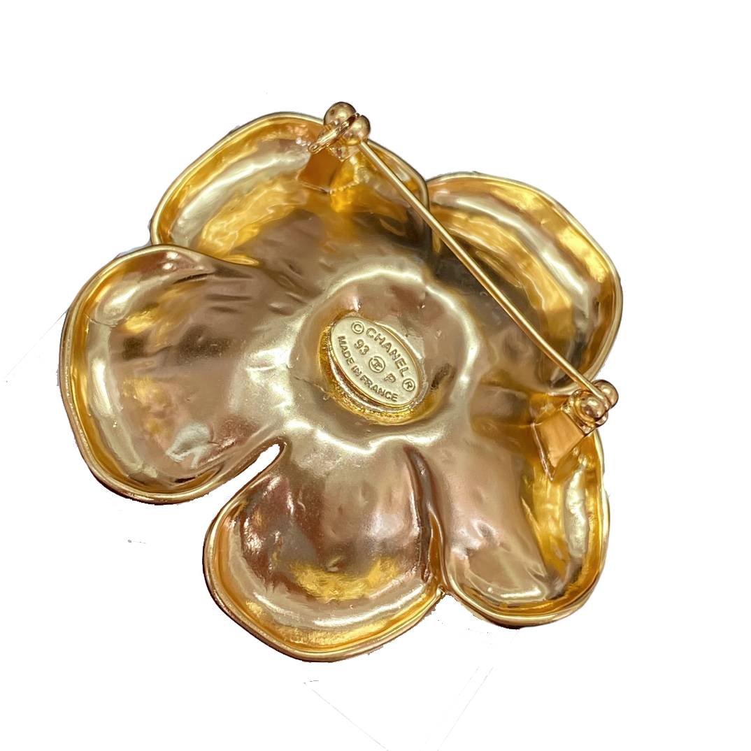 BCB488 Vintage Metal gold camellia brooch pin - ccjewelryacc