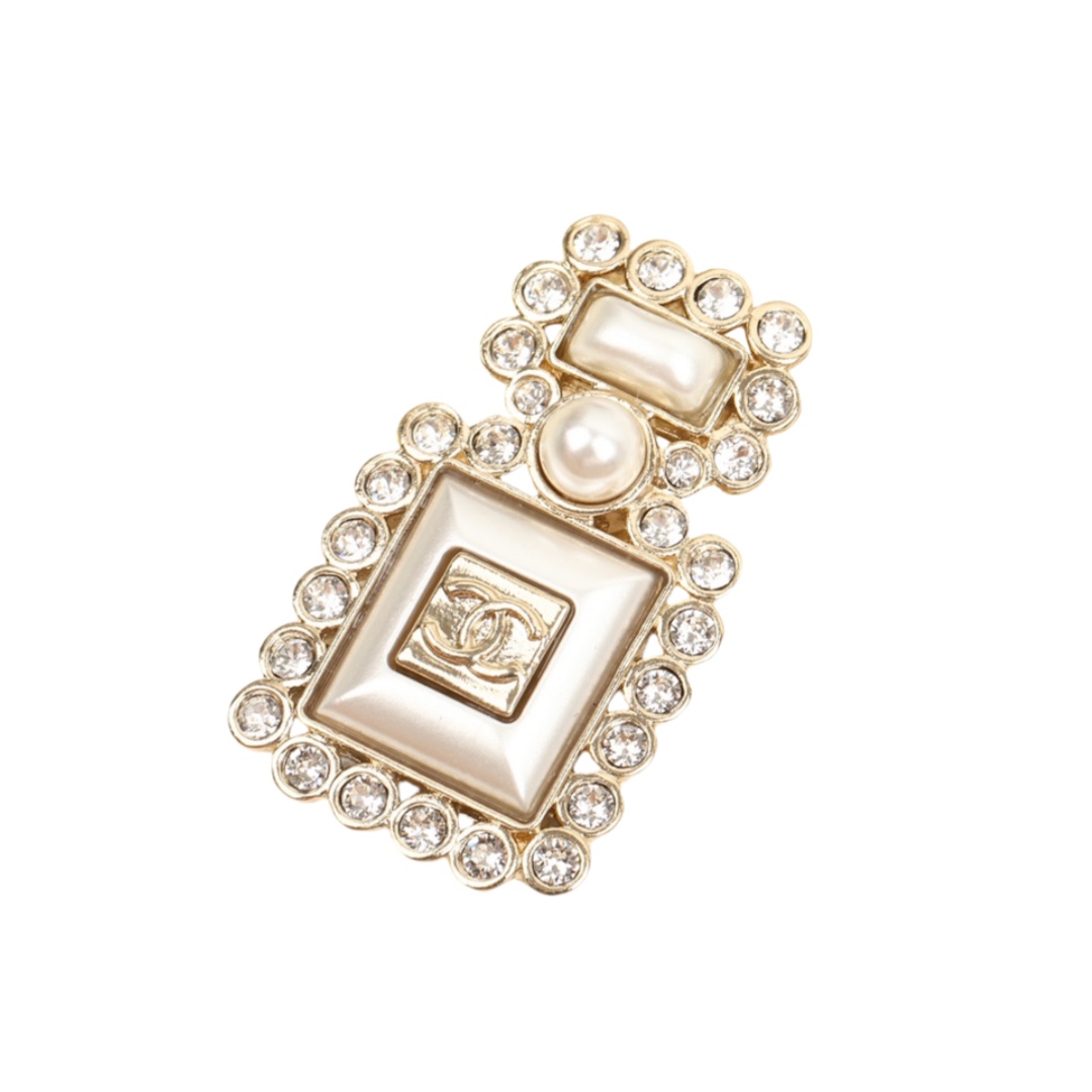 BCB194 Crtstal and Pearl perfume bottle with CC logo brooch - ccjewelryacc