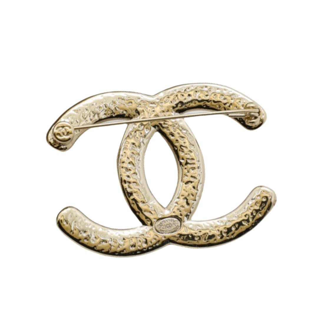 BCB288 Black enamel with crystal and pearl CC logo brooch pin - ccjewelryacc