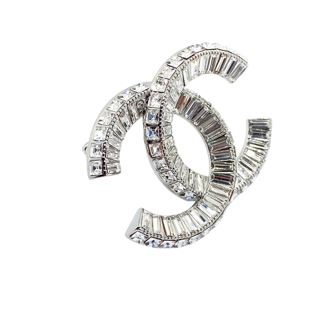 BCB092 Full Square Rhinestone CC logo Brooch Pin - ccjewelryacc