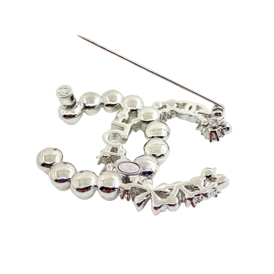 BCB115 Four Leaf Clover No 5 crystal pearl multielement CC logo brooch - ccjewelryacc