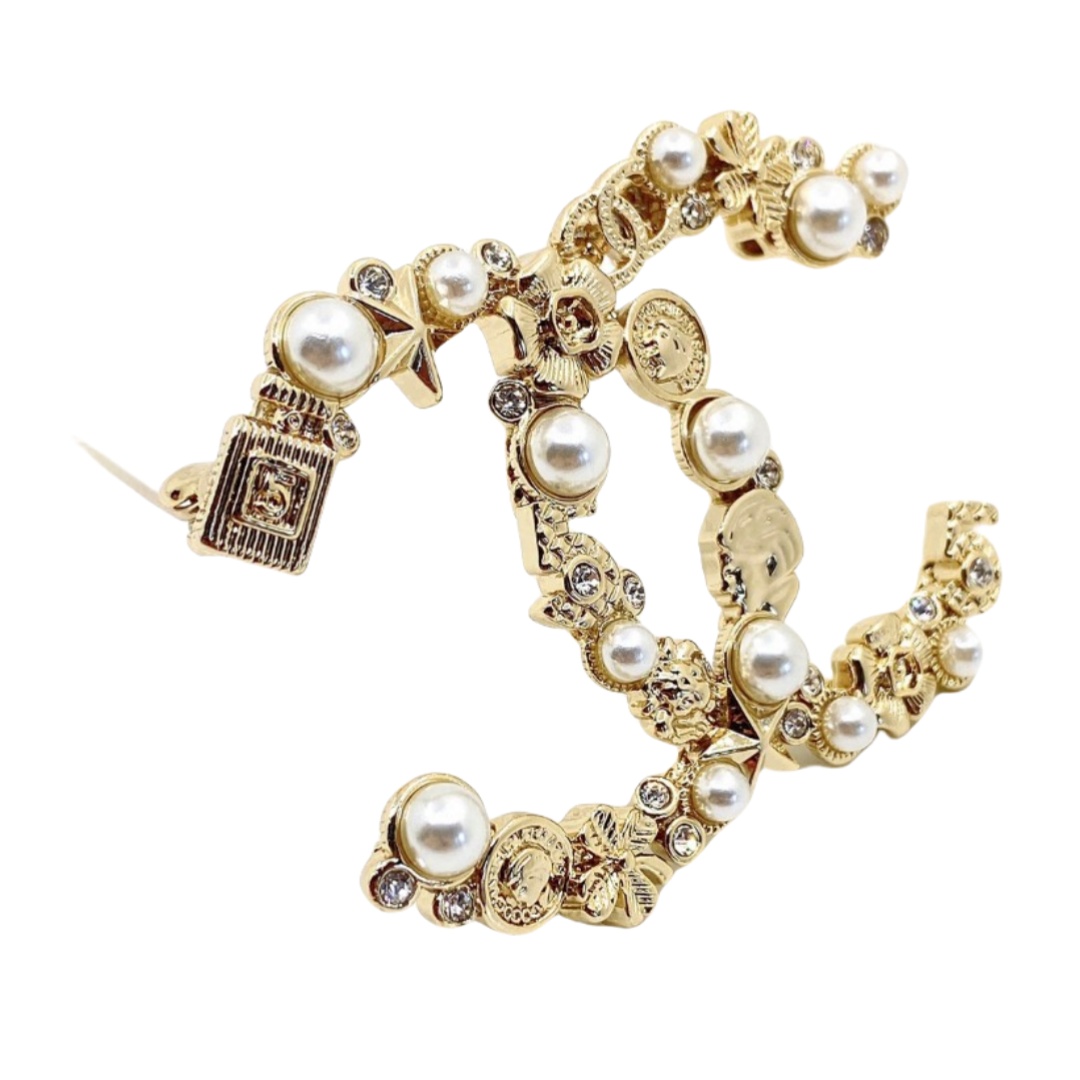 BCB068 Metal crystal pearl perfume bottle star clover flower multielement CC brooch pines - ccjewelryacc