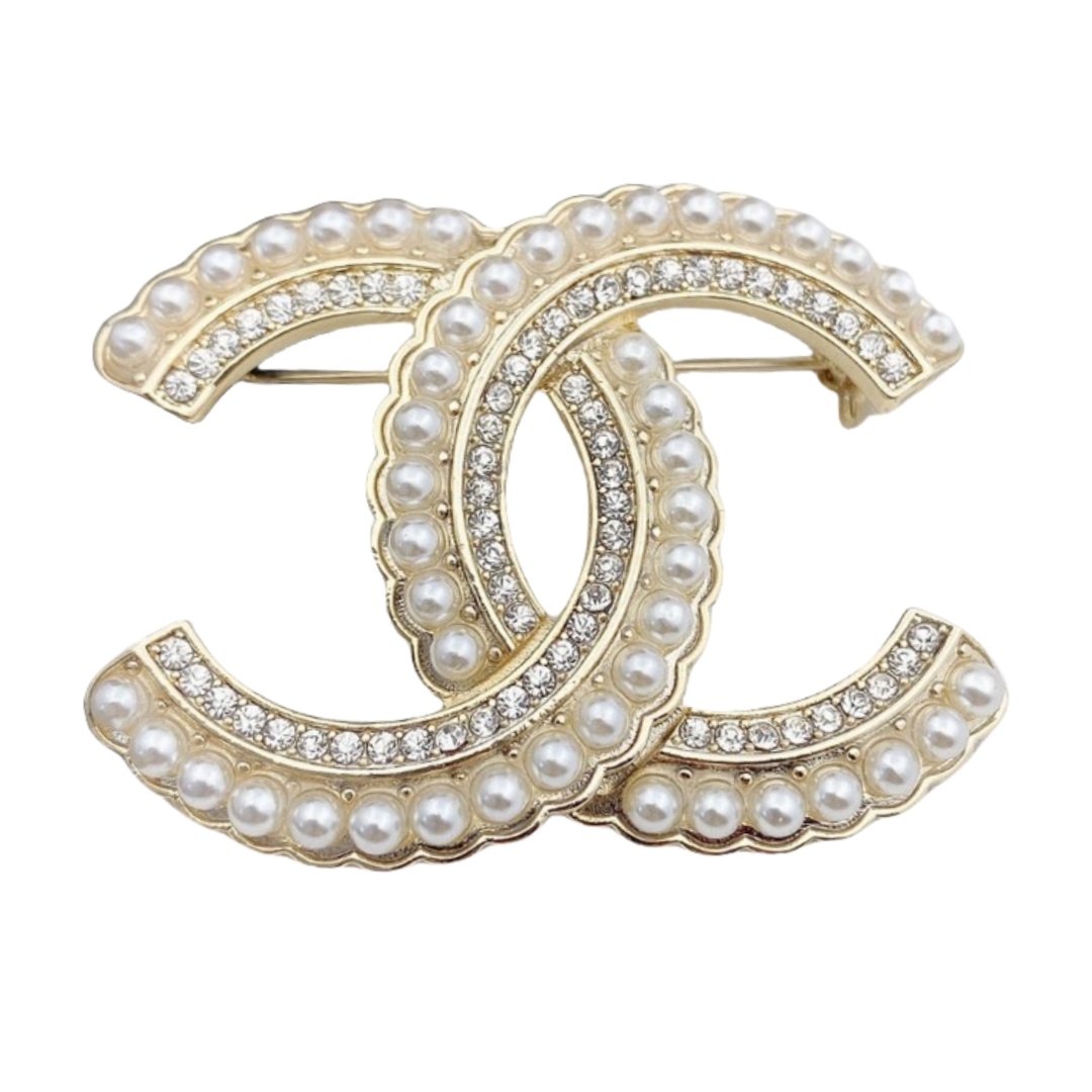 BCB027B Crystal and pearl CC logo Brooches - ccjewelryacc