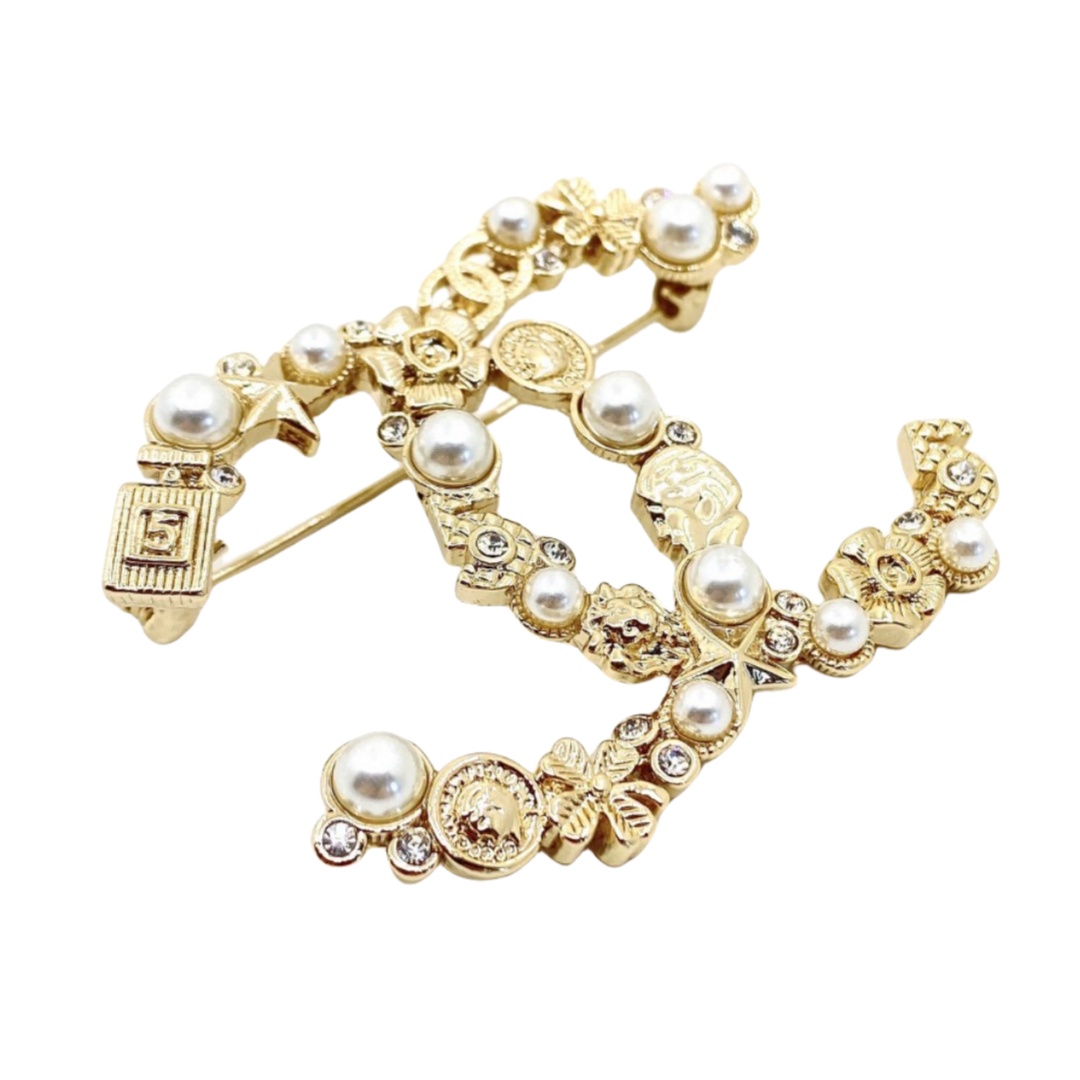 BCB068 Metal crystal pearl perfume bottle star clover flower multielement CC brooch pines - ccfashionjewelry