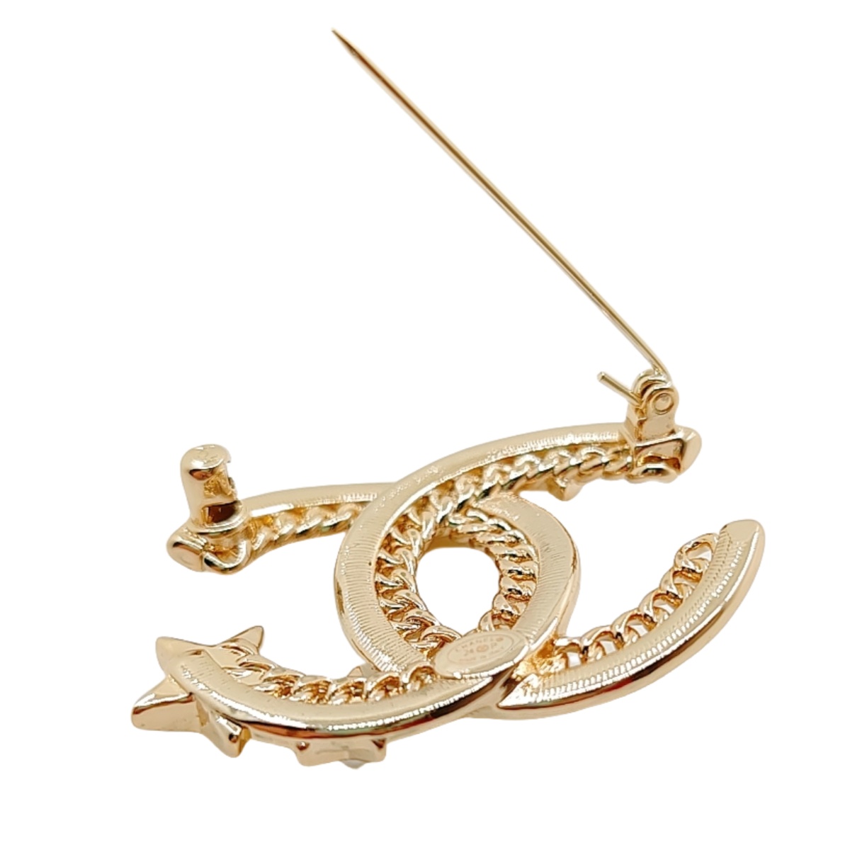 BCB294 Metal chain crystal star pearl cc logo brooch pin - ccjewelryacc