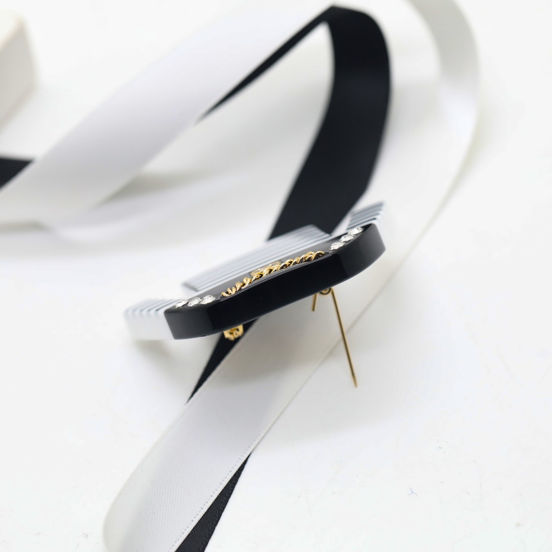 BCB251 Fashion acrylic striped clothing with crystal and CC logo brooch pin - ccjewelryacc