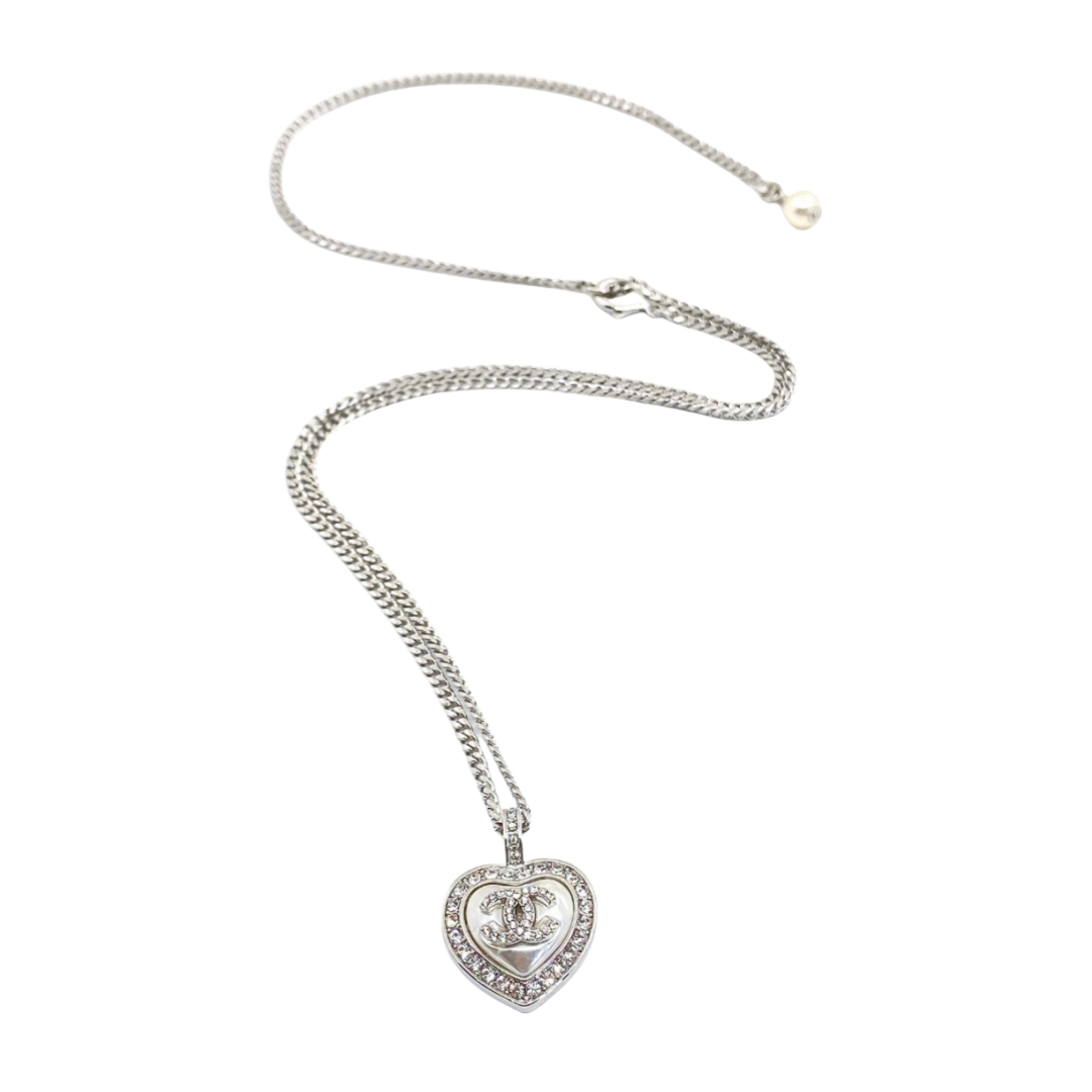 CCN160 White Gold white heart pendant necklace - ccjewelryacc