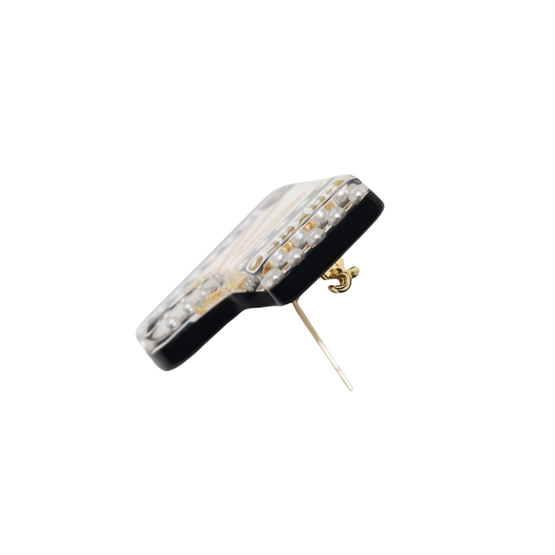 BCB259 23C acrylic pearl chain snow boot CC brooch pin - ccjewelryacc