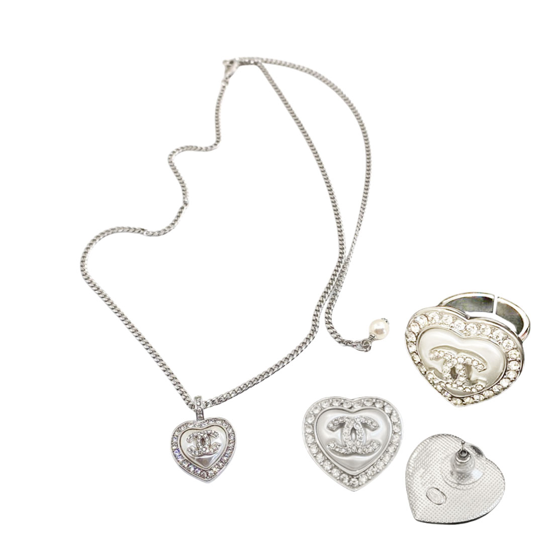 CCN160 White Gold white heart pendant necklace - ccjewelryacc
