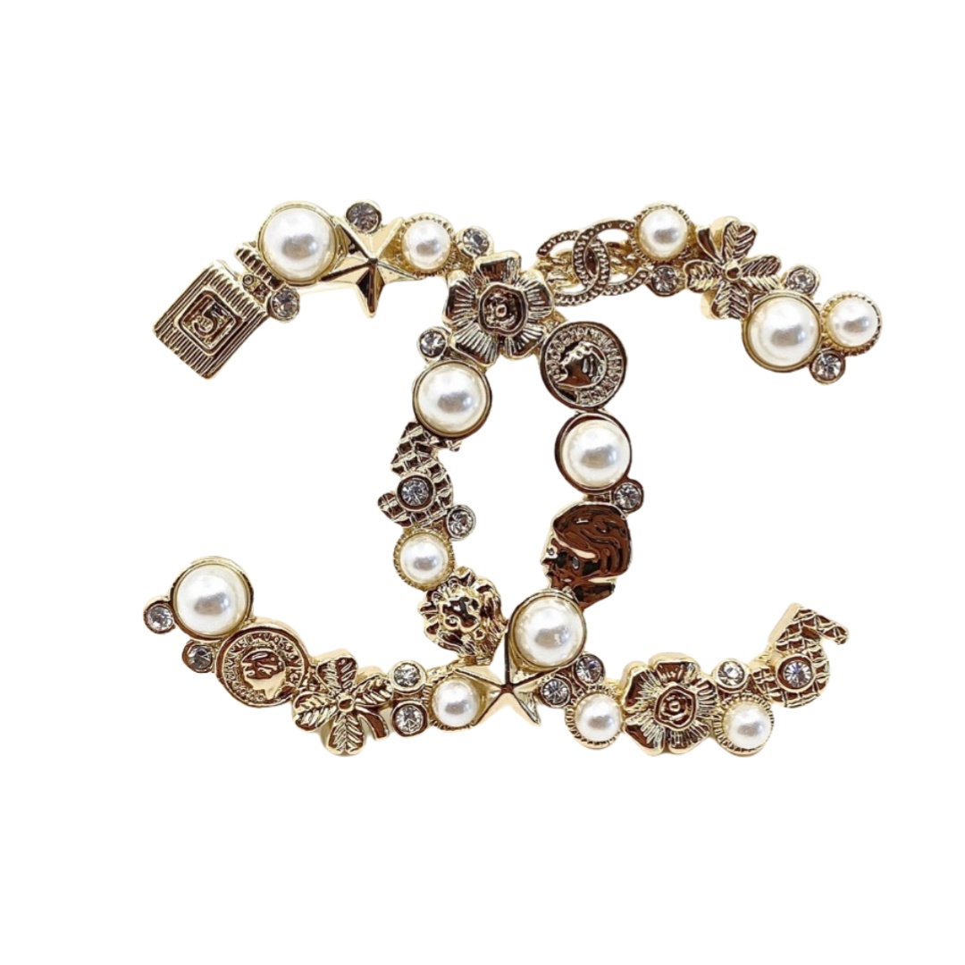 BCB068 Metal crystal pearl perfume bottle star clover flower multielement CC brooch pines - ccjewelryacc