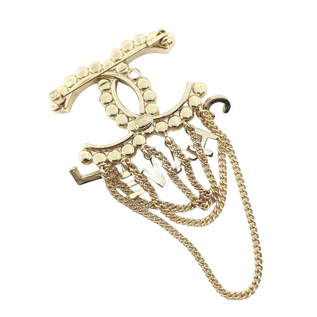 BCB037 Metal chain tassels crystal cc logo with letter charms brooch pin - ccjewelryacc