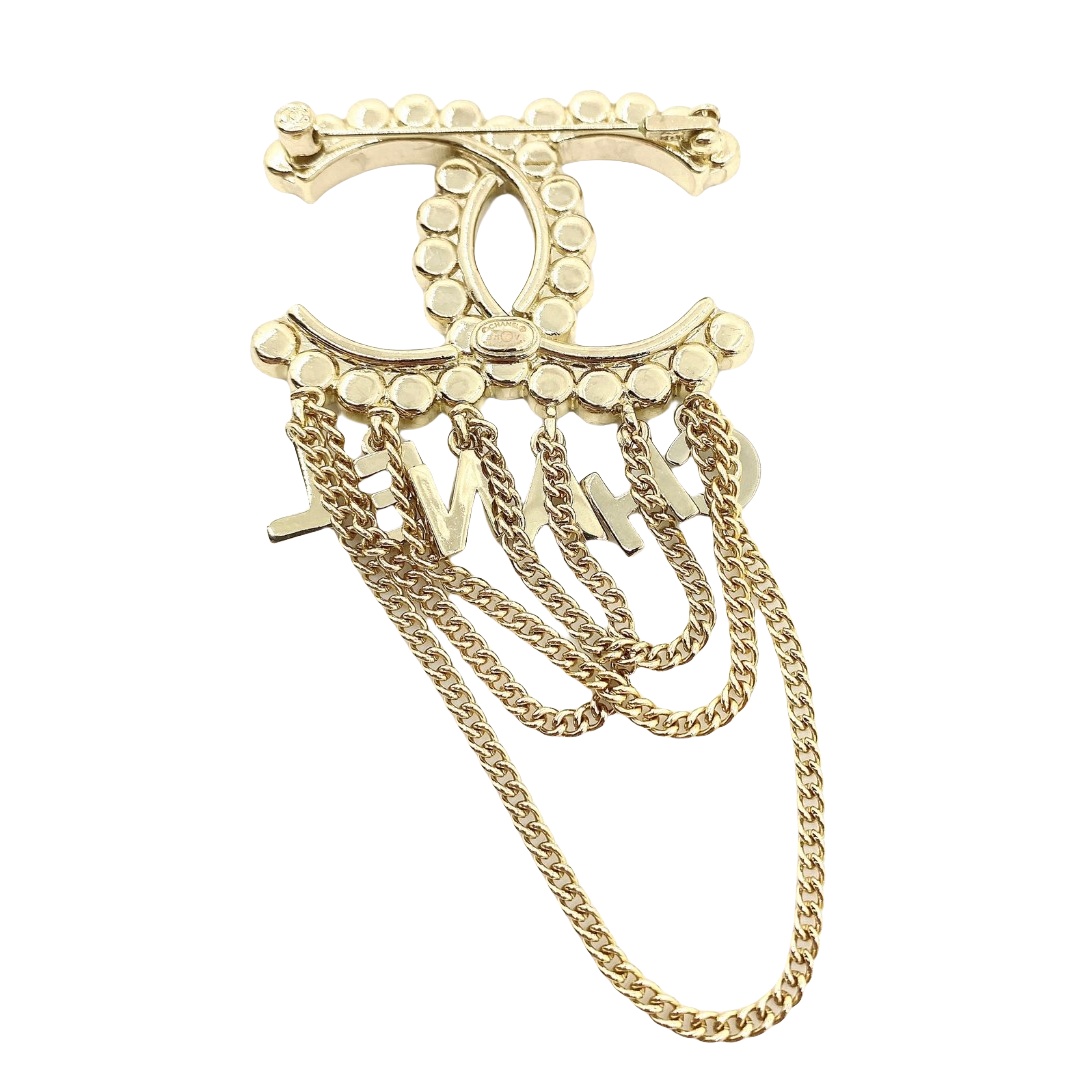 BCB037 Metal chain tassels crystal cc logo with letter charms brooch pin - ccjewelryacc