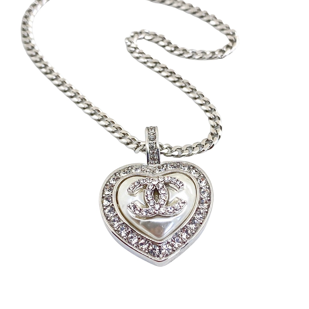 CCN160 White Gold white heart pendant necklace - ccjewelryacc