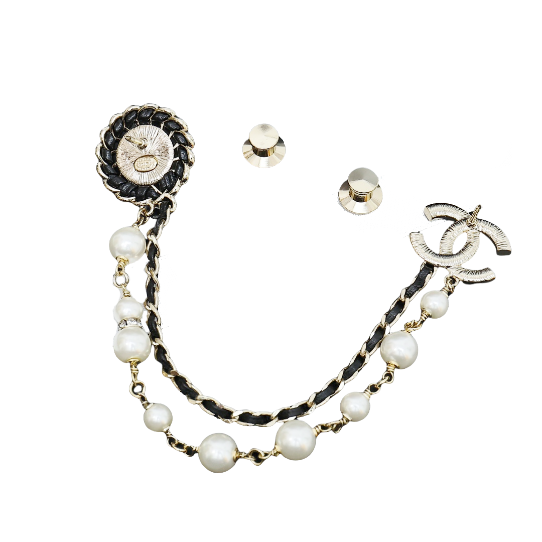 BCB175 Metal leather sun flower with chain and crystal cc logo brooch pin - ccjewelryacc