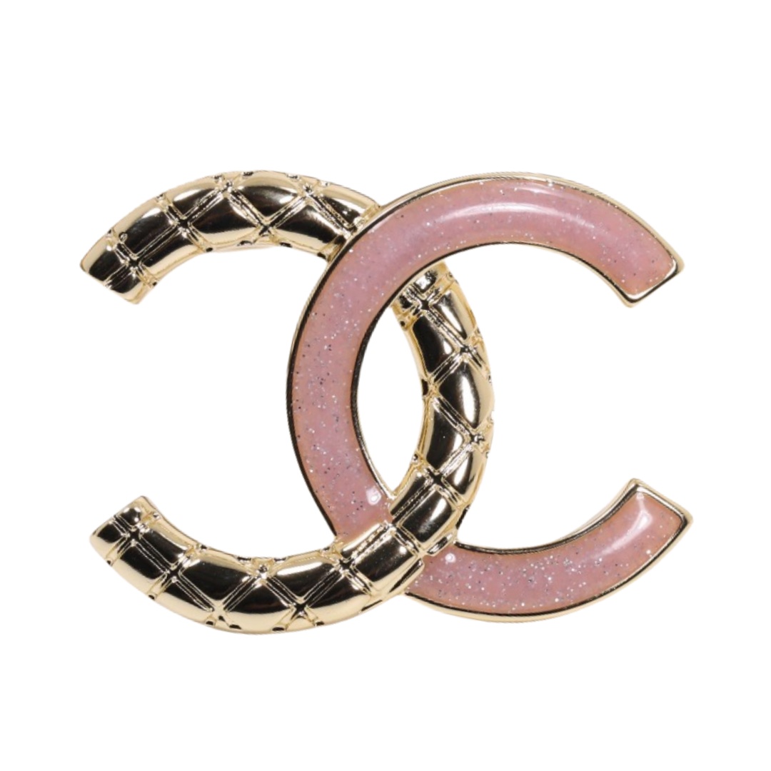 BCB313 Metal and Pink enamel CC brooch pin - ccjewelryacc