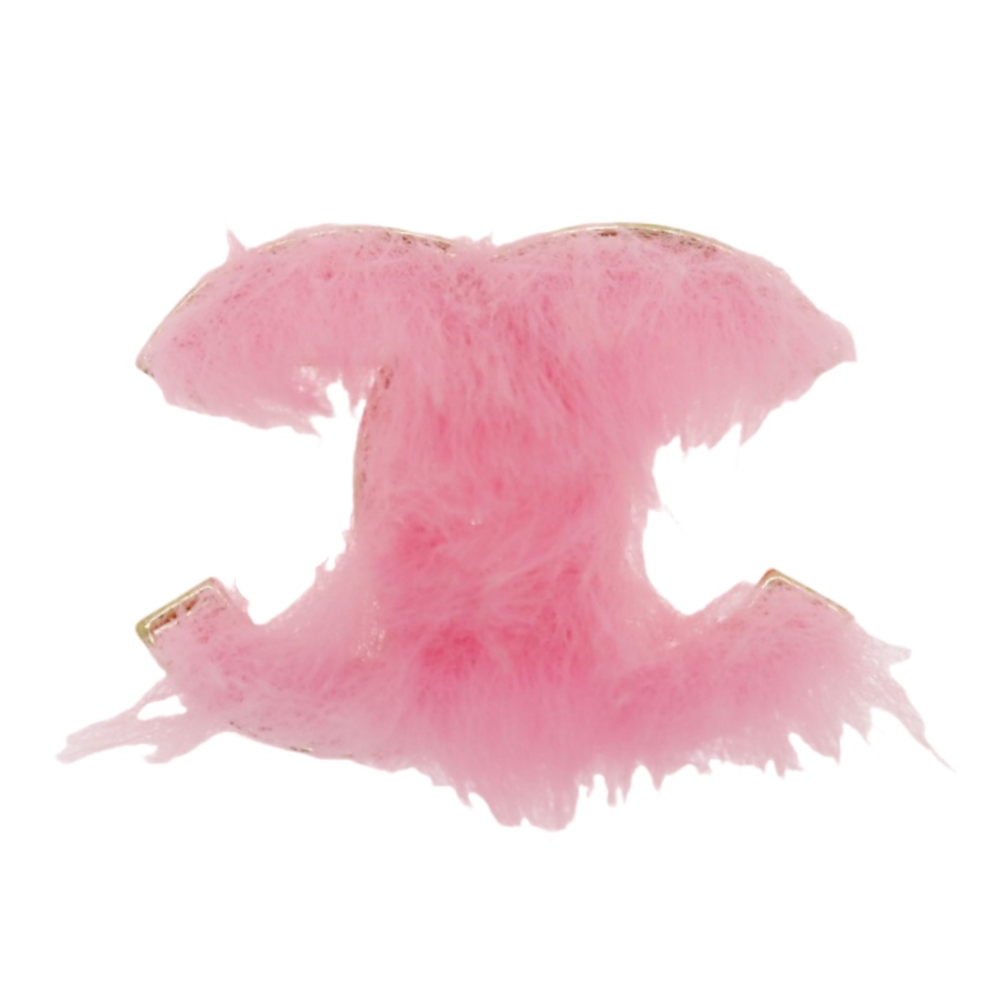 BCB256 Pink plush CC logo brooch pin - ccjewelryacc