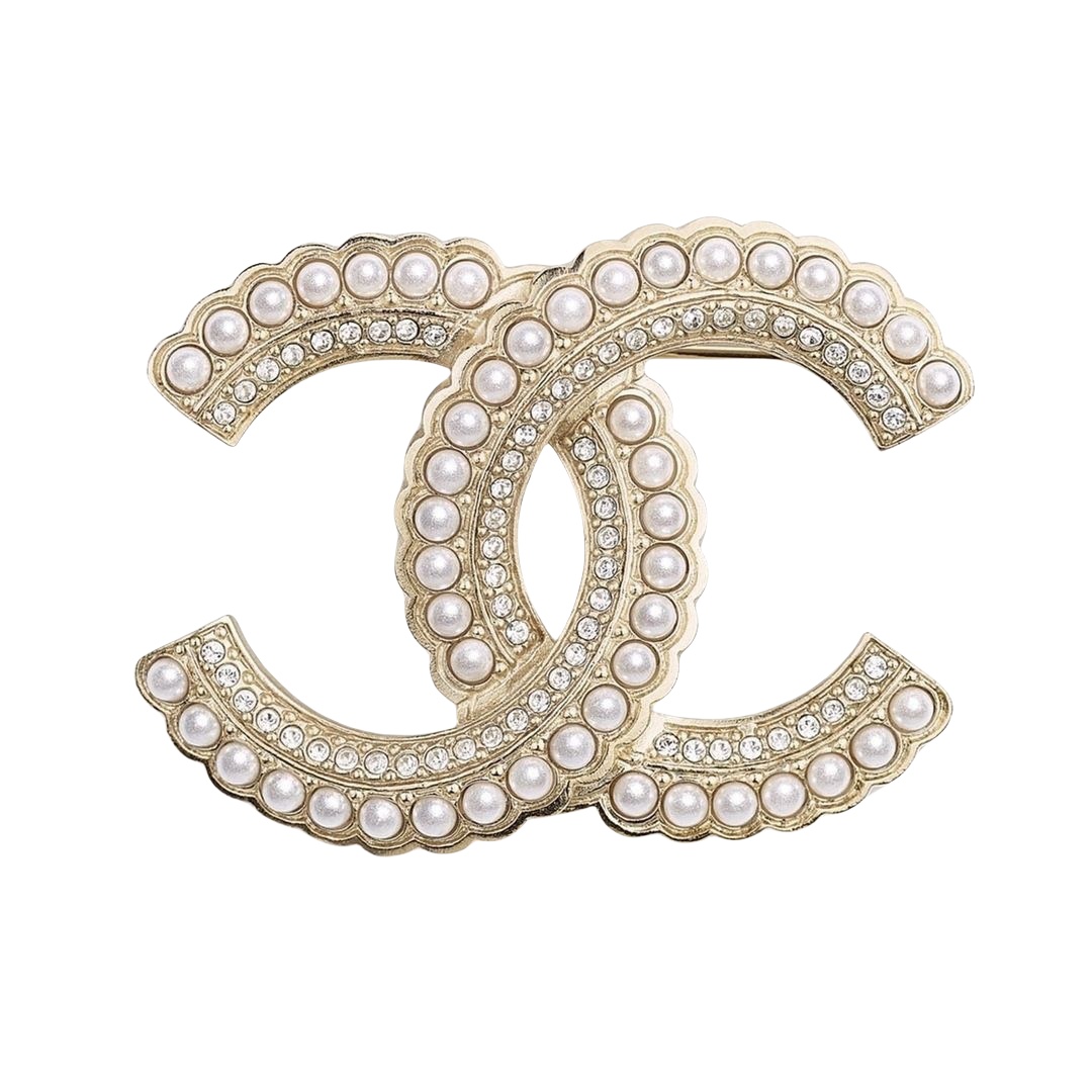 BCB027B Crystal and pearl CC logo Brooches - ccjewelryacc