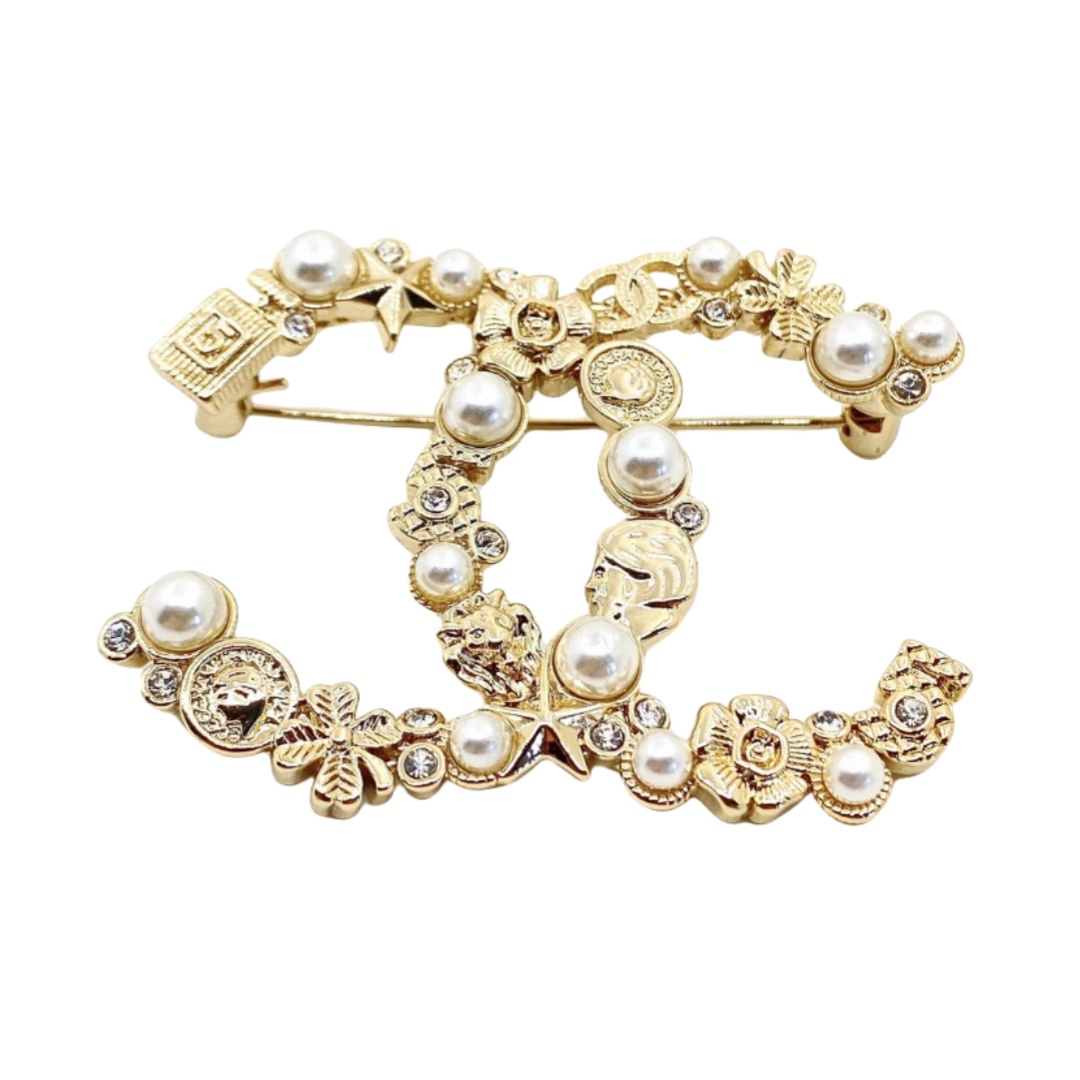 BCB068 Metal crystal pearl perfume bottle star clover flower multielement CC brooch pines - ccjewelryacc