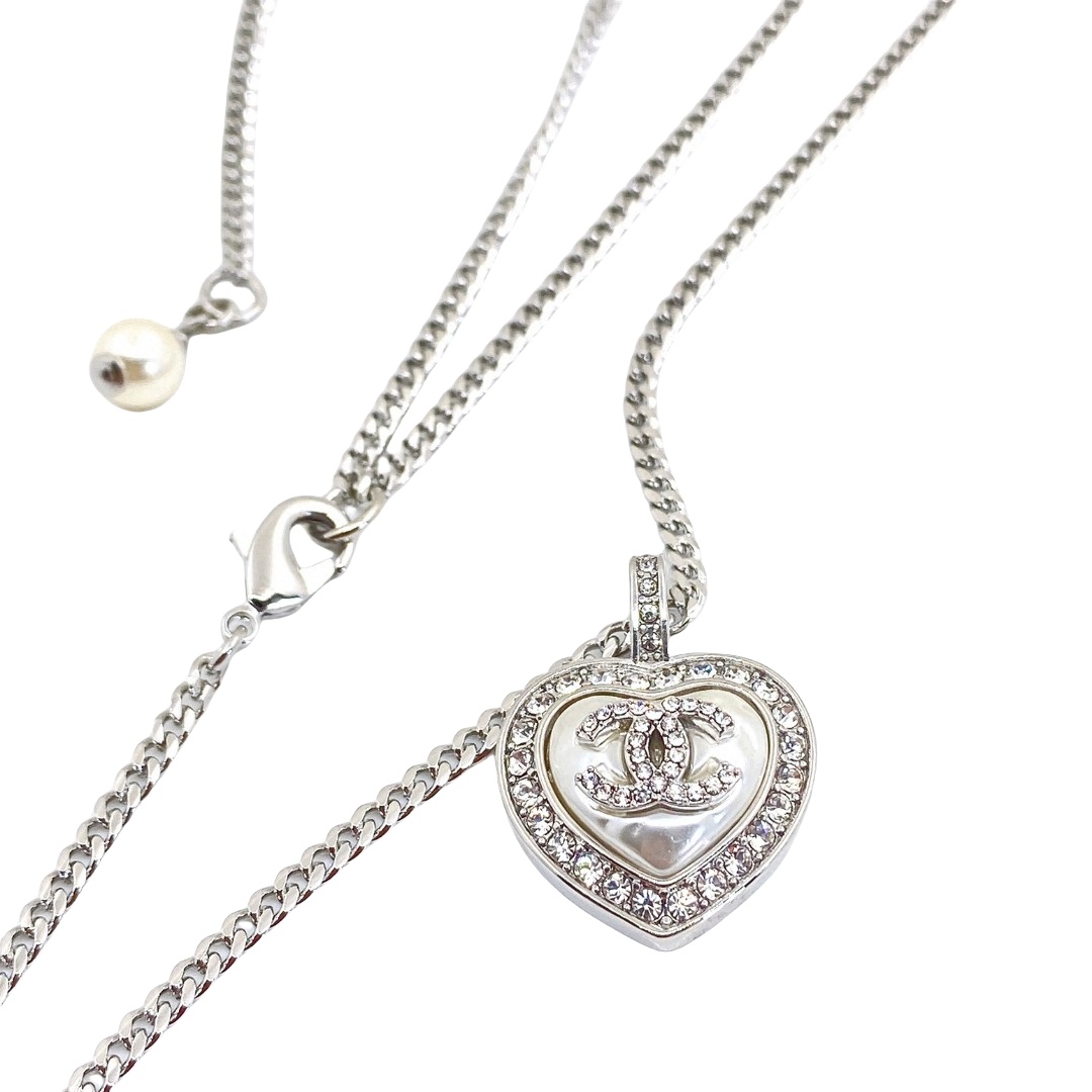 CCN160 White Gold white heart pendant necklace - ccjewelryacc