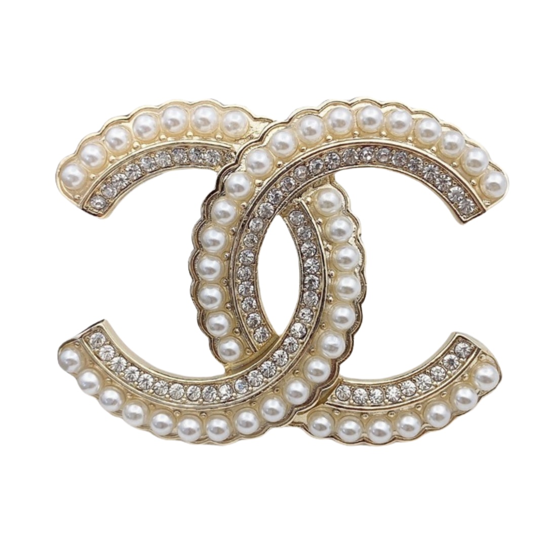 BCB027B Crystal and pearl CC logo Brooches - ccjewelryacc
