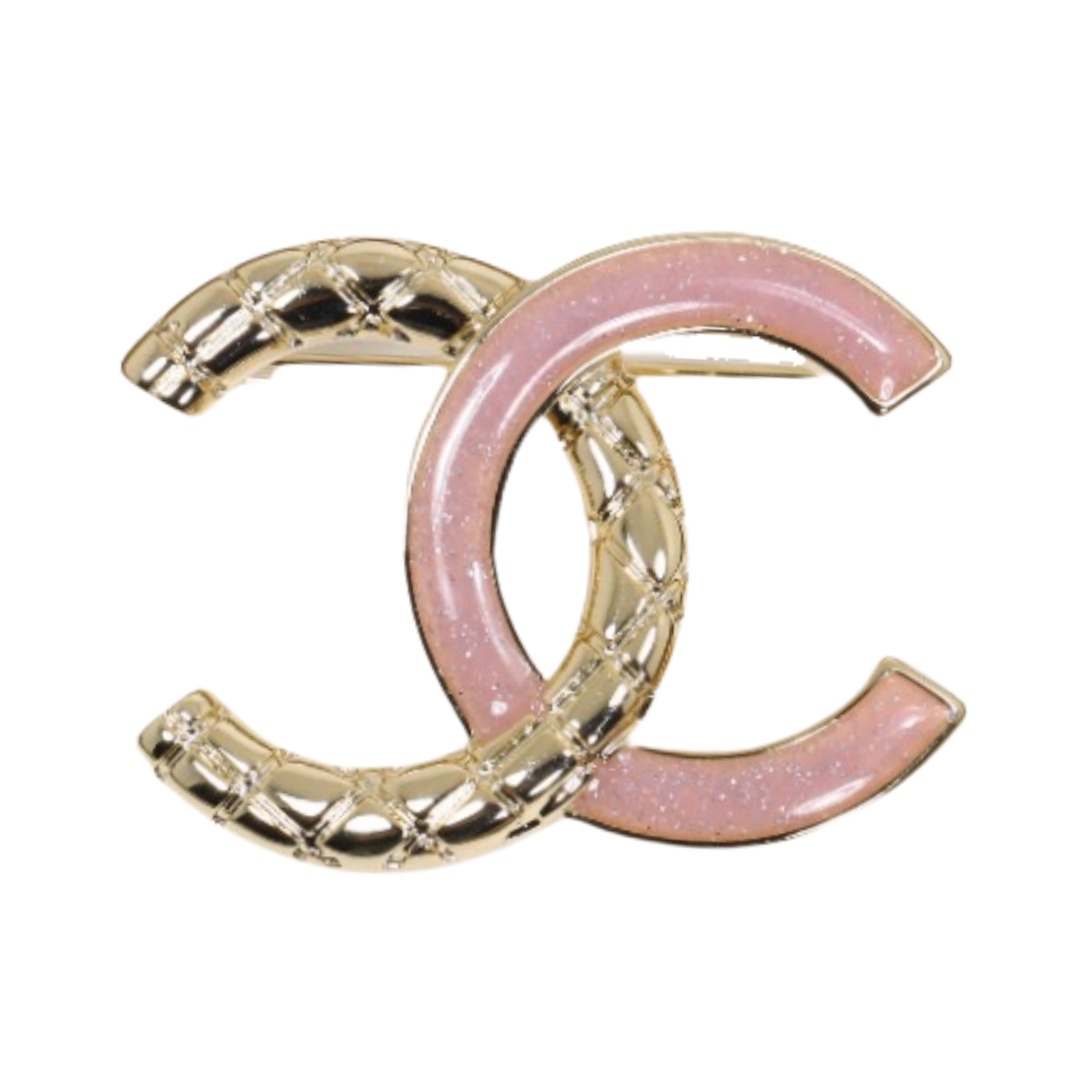 BCB313 Metal and Pink enamel CC brooch pin - ccjewelryacc