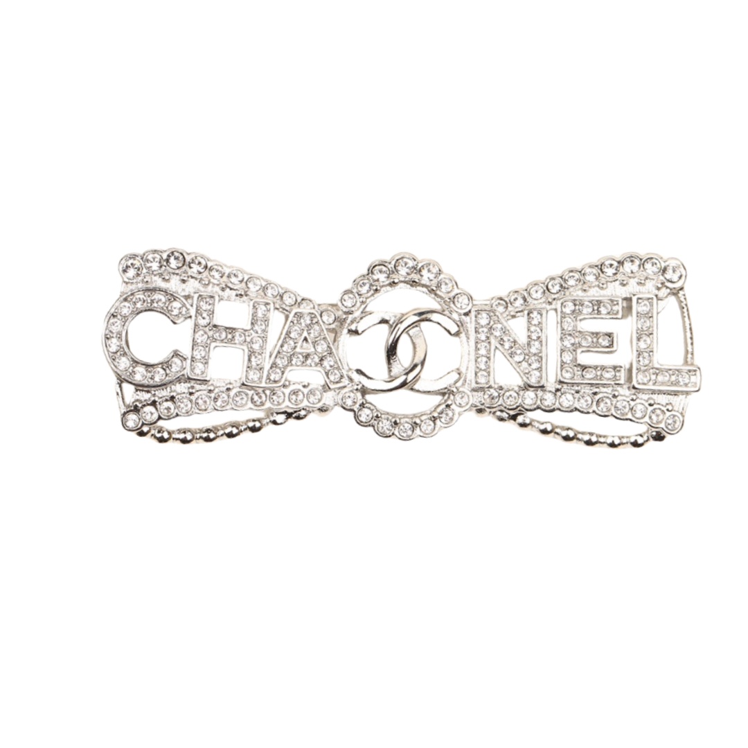 BCB163 Full crystal bow with CC logo brooch pin - ccjewelryacc