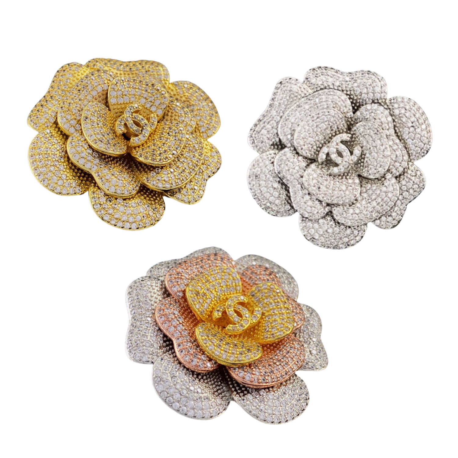 BCB174 Full crystal Camellia CC brooch Pin - ccjewelryacc