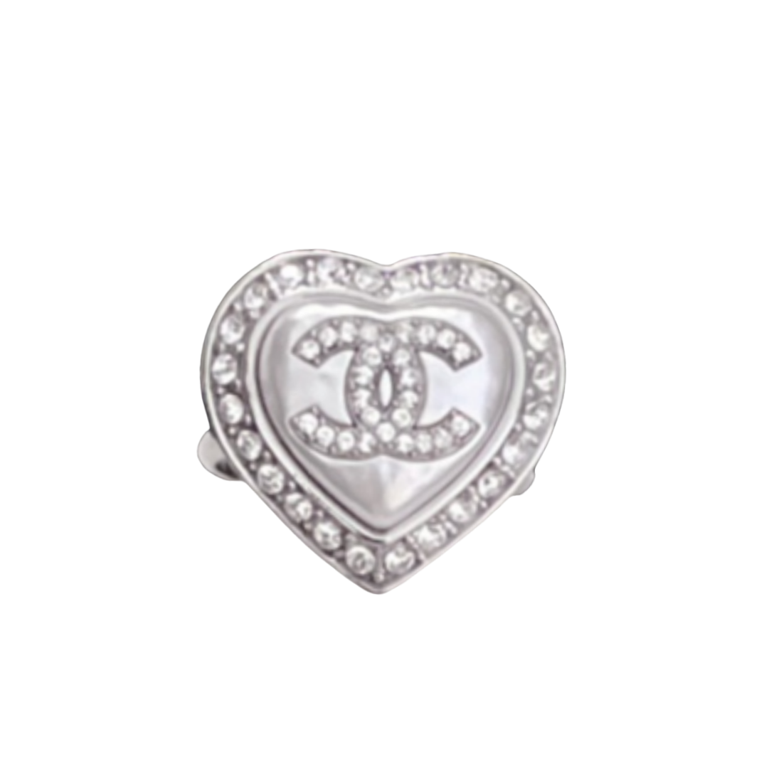CCR031 White Heart with crystal CC logo ring - ccjewelryacc