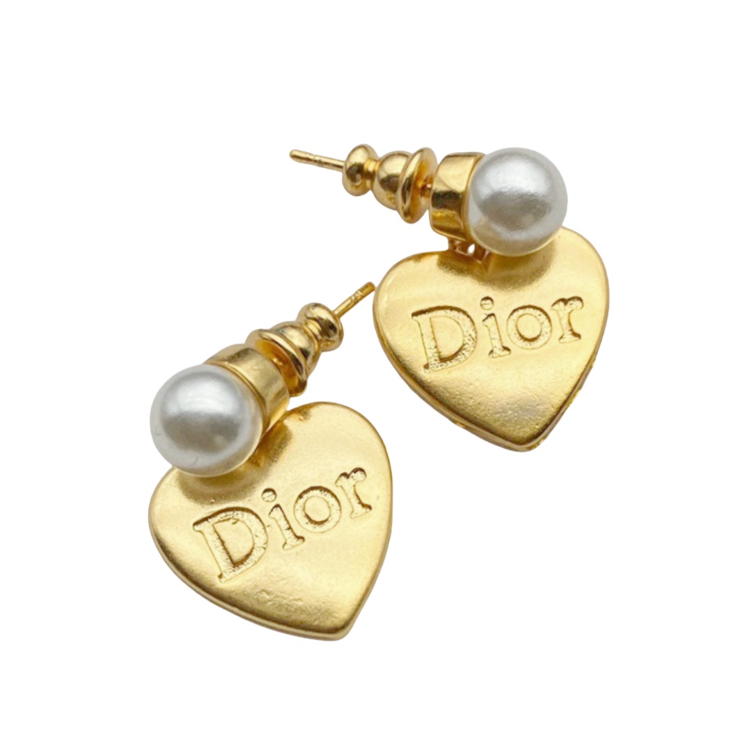 CDE016 CD Gold heart pearl stud Earrings - ccjewelryacc