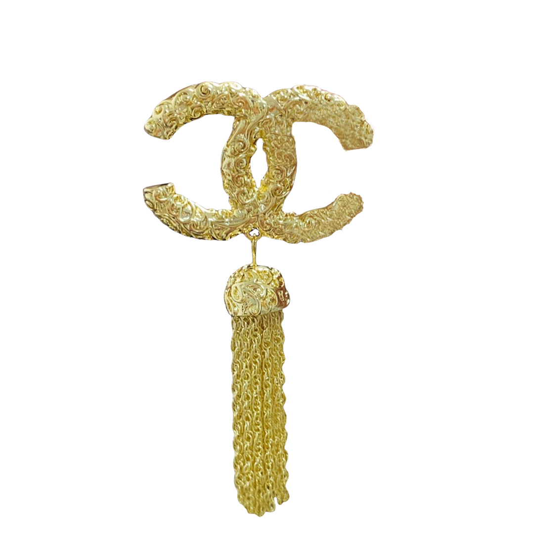 BCB496 Vintage Gold embossment tassels cc brooch pin - ccfashionjewelry